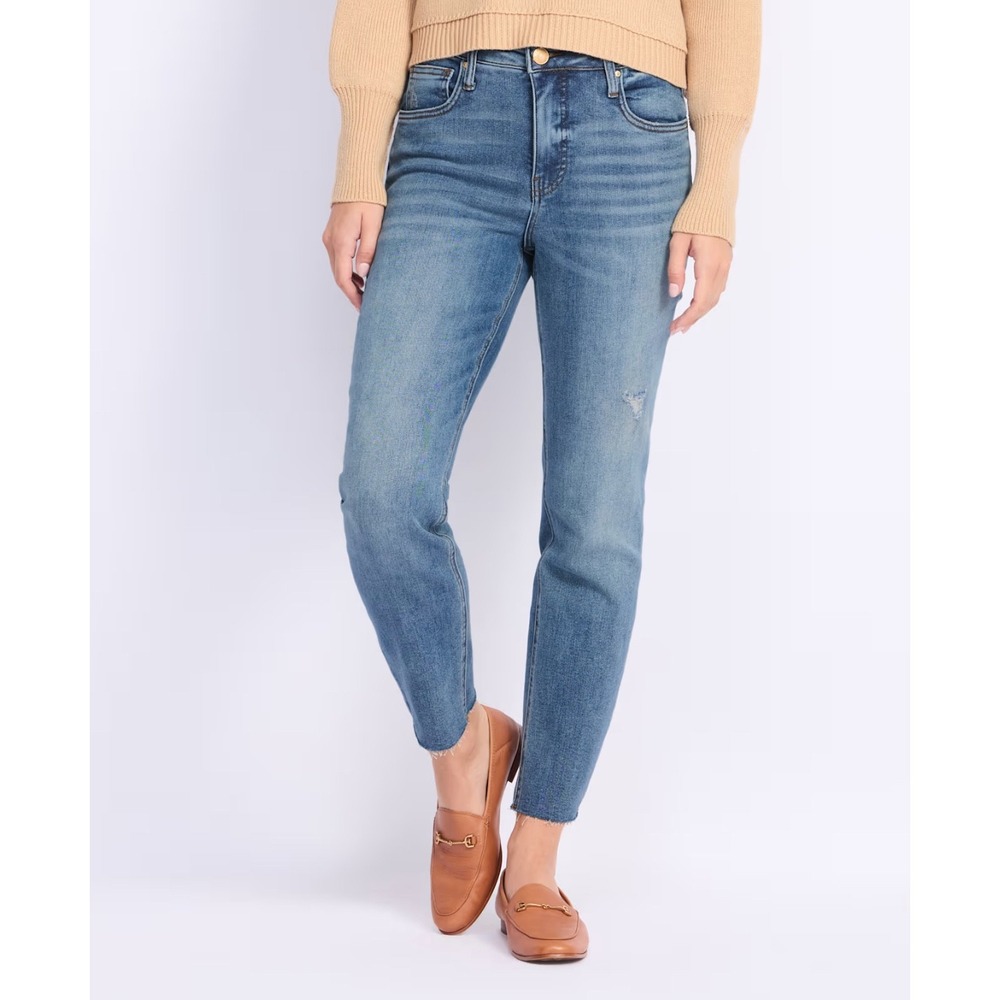 KUT From The Kloth Rachael Fab Ab Mom Jean High Rise Distressed Blue Denim Sz 0